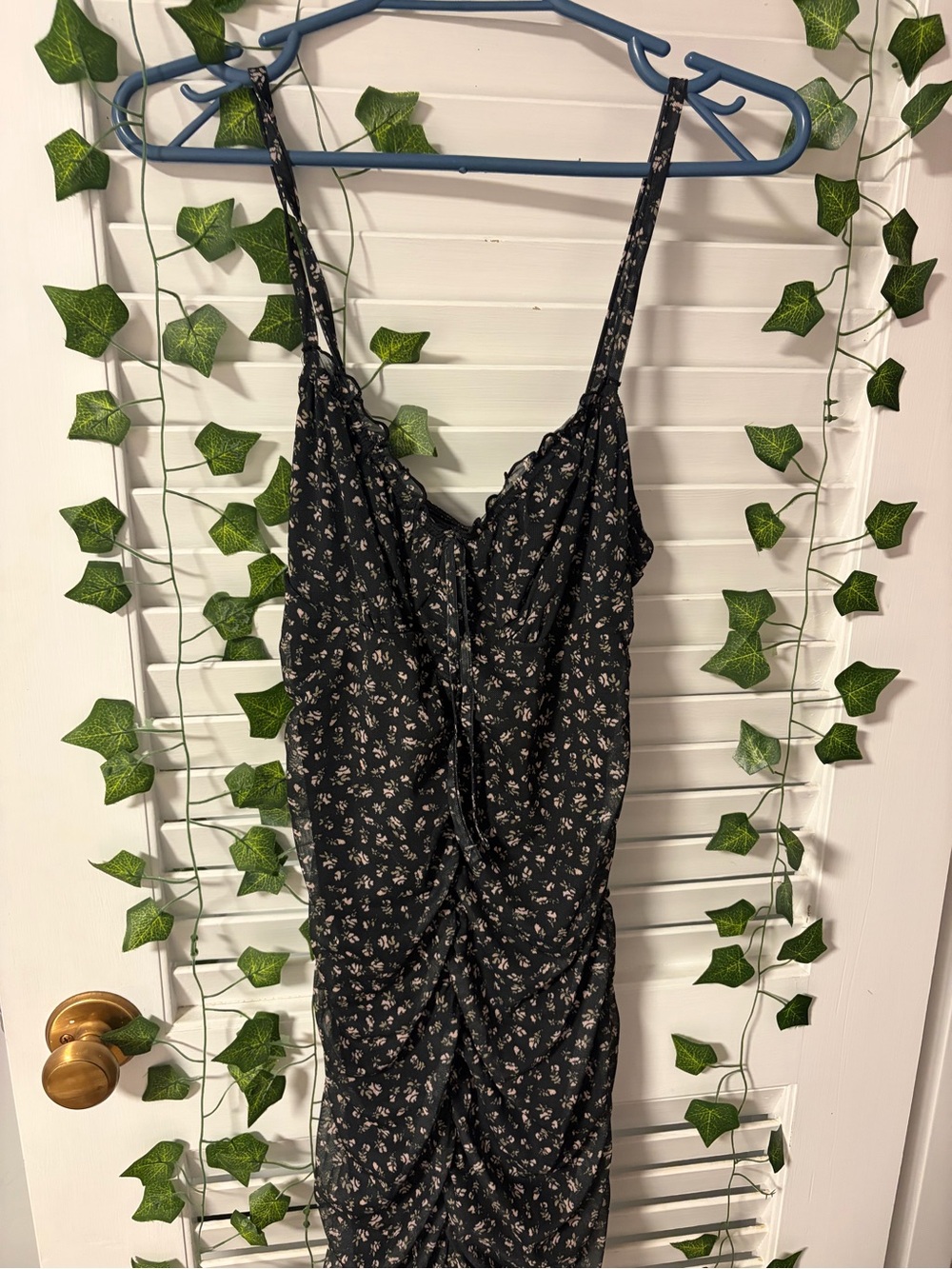 Divided Black Floral Ruched Slip Dress